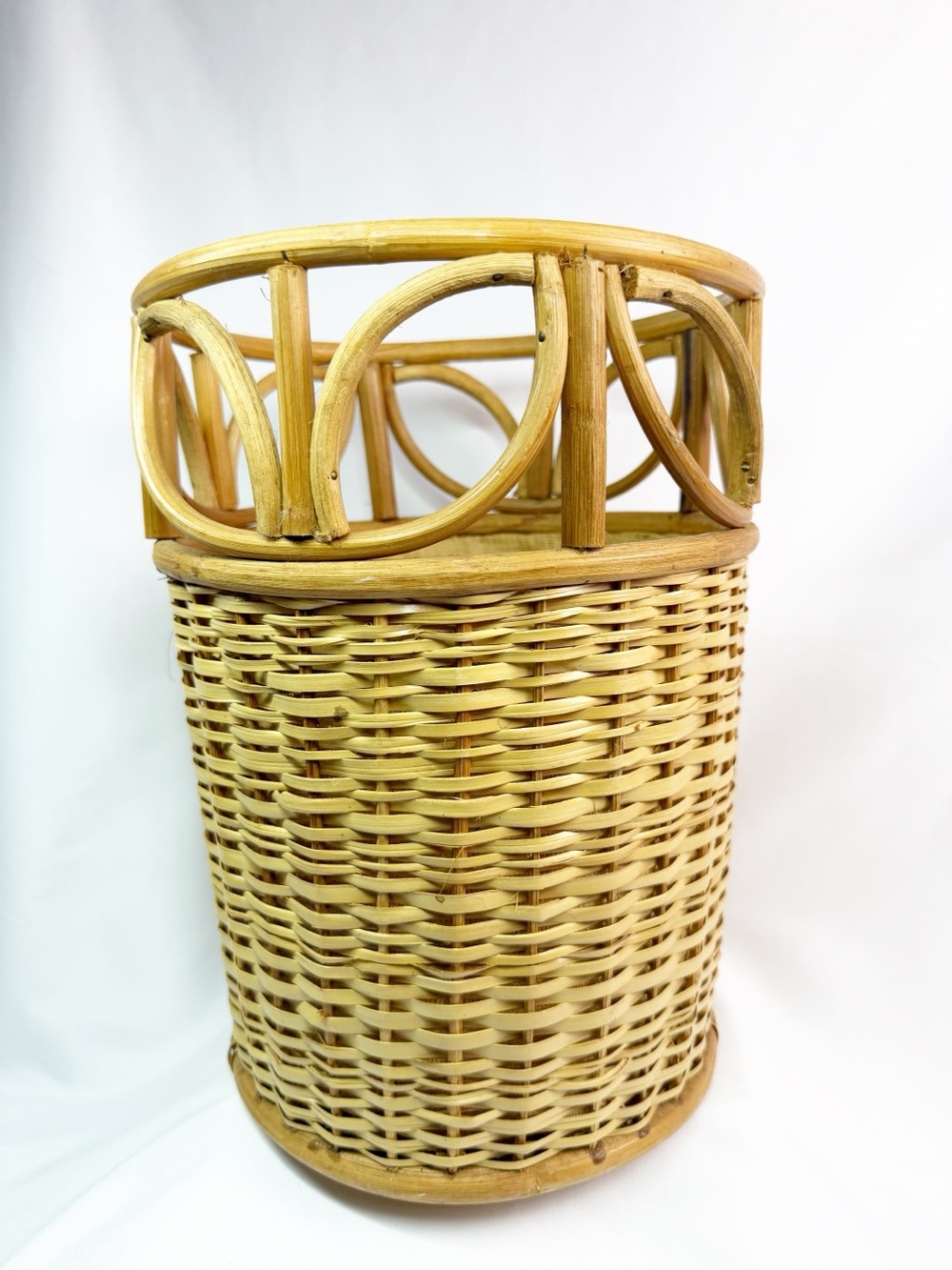 Vintage MCM Woven Wicker Small Trash Can